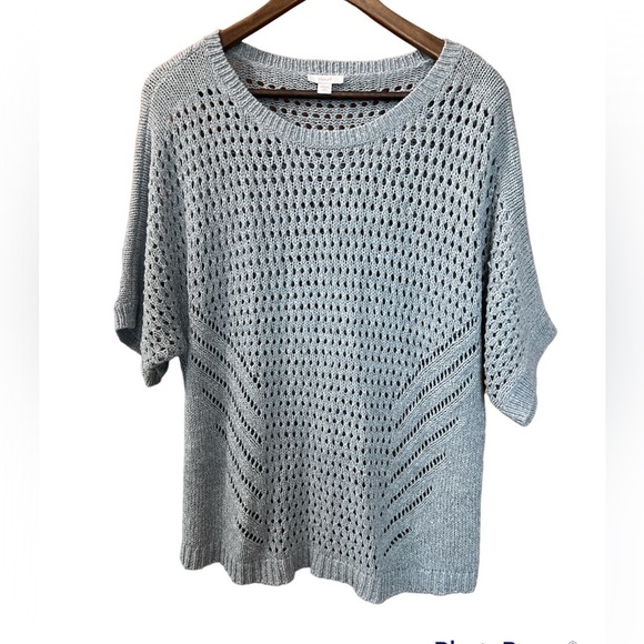 J. Jill- Pure Jill Open Knit Crochet Short Sleeve Tunic - Picture 2 of 7